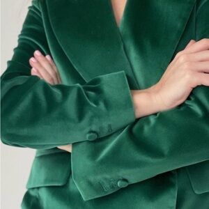 Double Breasted Crushed Velvet Blazer | Emerald Green | Small